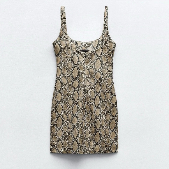 ZARA SNAKESKIN PRINT FAUX LEATHER DRESS - Picture 2 of 5
